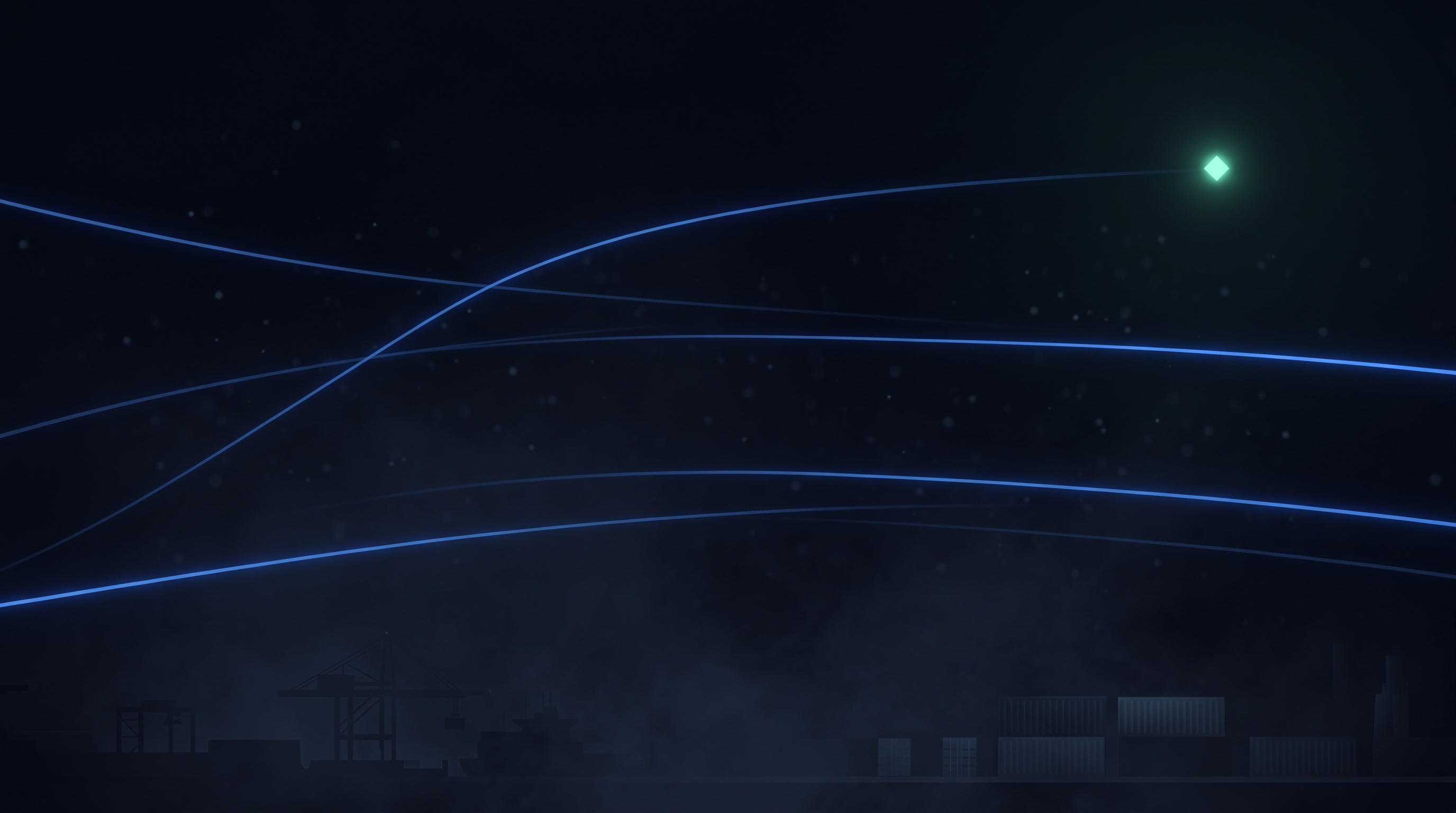 Notification Harbor — cinematic harbor scene with electric blue notification trajectories